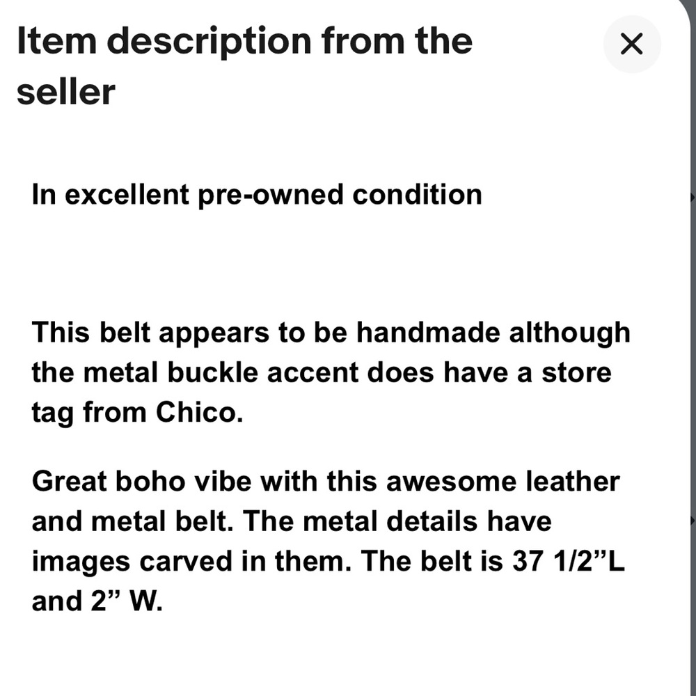 Vintage Leather Belt With Carved Metal Boho Details - Picture 5 of 5